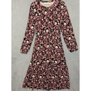 Loft Brown Boho Prairie Womens Keyhole Neck Tie Front LS Maxi Dress Sz M Stretch